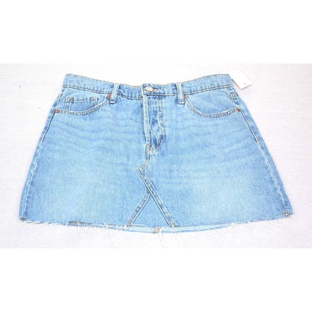 Aeropostale Womens 8 High Rise 100% Cotton Denim Mini Skirt Light Wash Raw Hem